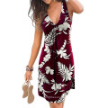 Amazon Explosions European and American woman tall clothes Large Size Dress Summer 2020 New Sexy V-Collar Printed Dress